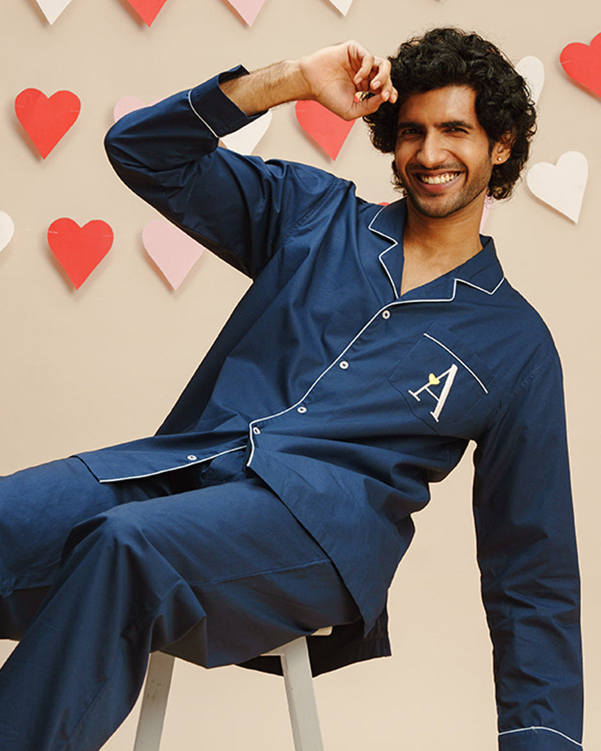 Everyday Set<br>Men's Embroidered Cotton Notch Collar Pajama Set