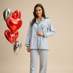 Baby Blues Embroidered Notched Collar Pyjama Set - Women