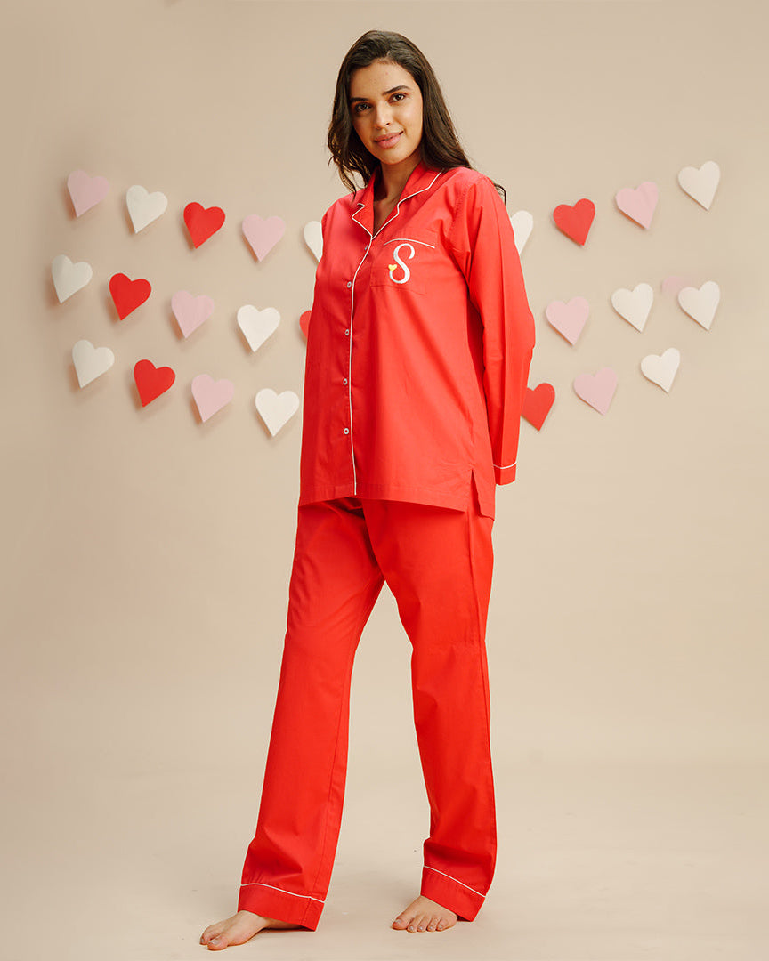 Twilight - Everyday Set<br>Women’s Embroidered Cotton Notch Collar Pajama Set
