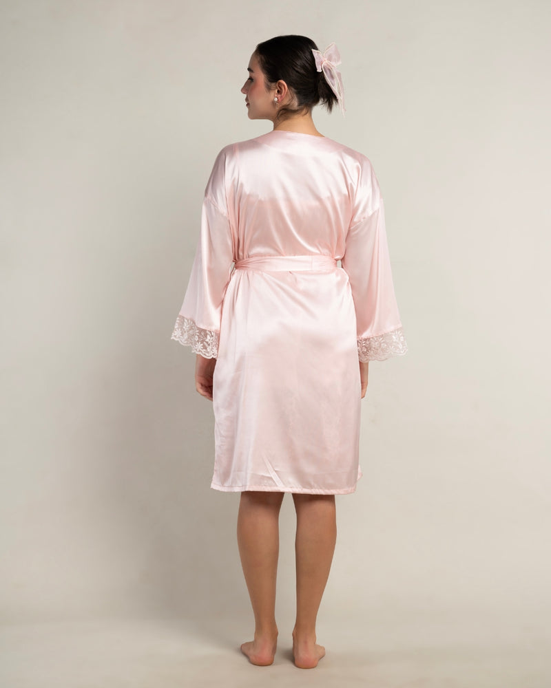 Rosé Satin Short Robe
