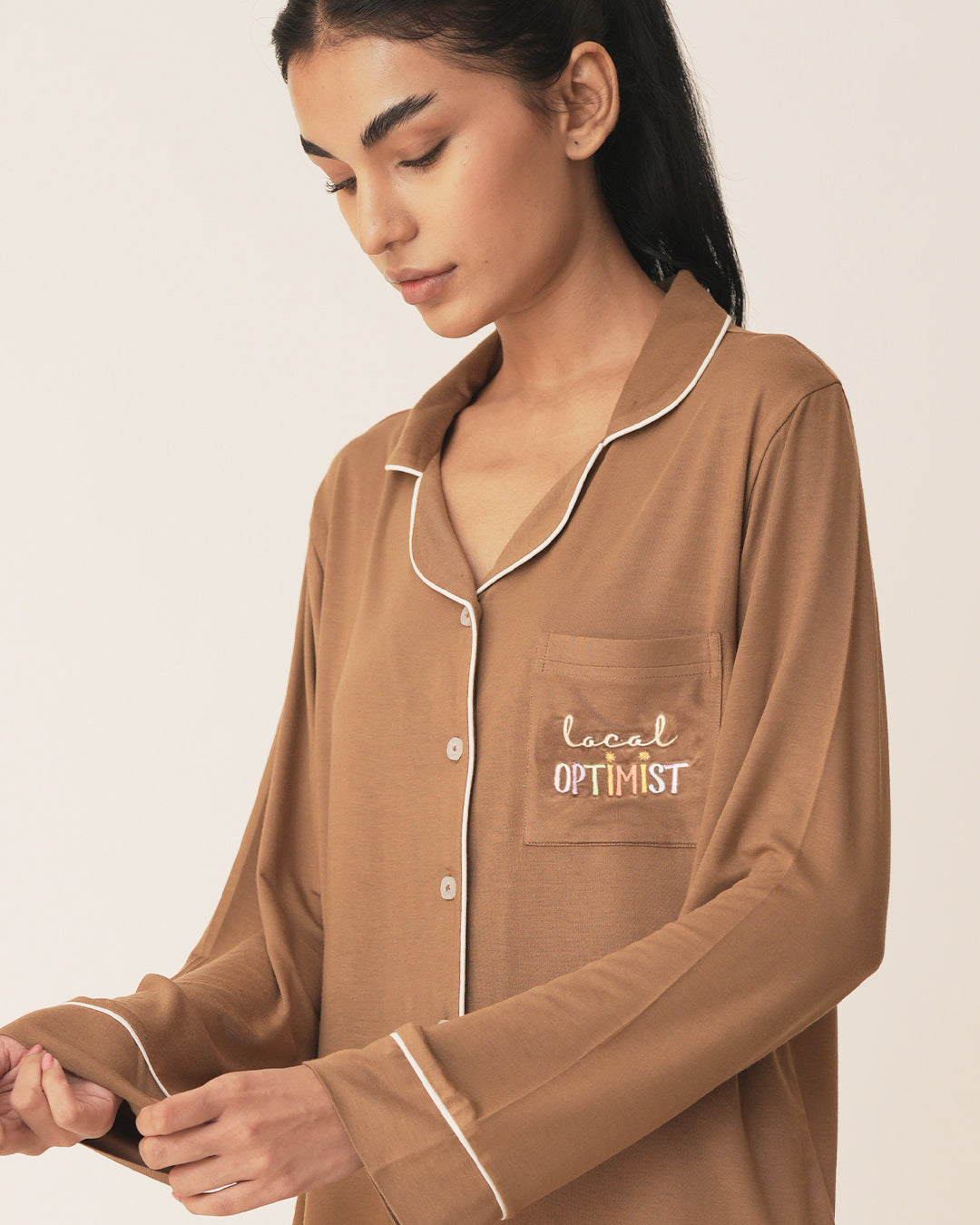 Caramel Cloud - Everyday Set <br> Women's Embroidered Knit Notch Collar Pajama Set