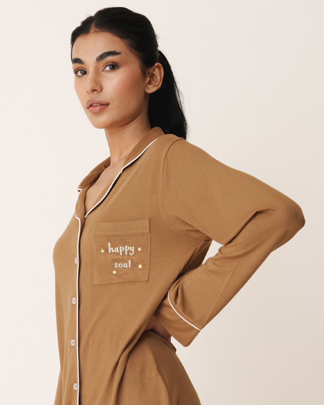 Caramel Cloud - Everyday Set <br> Women's Embroidered Knit Notch Collar Pajama Set