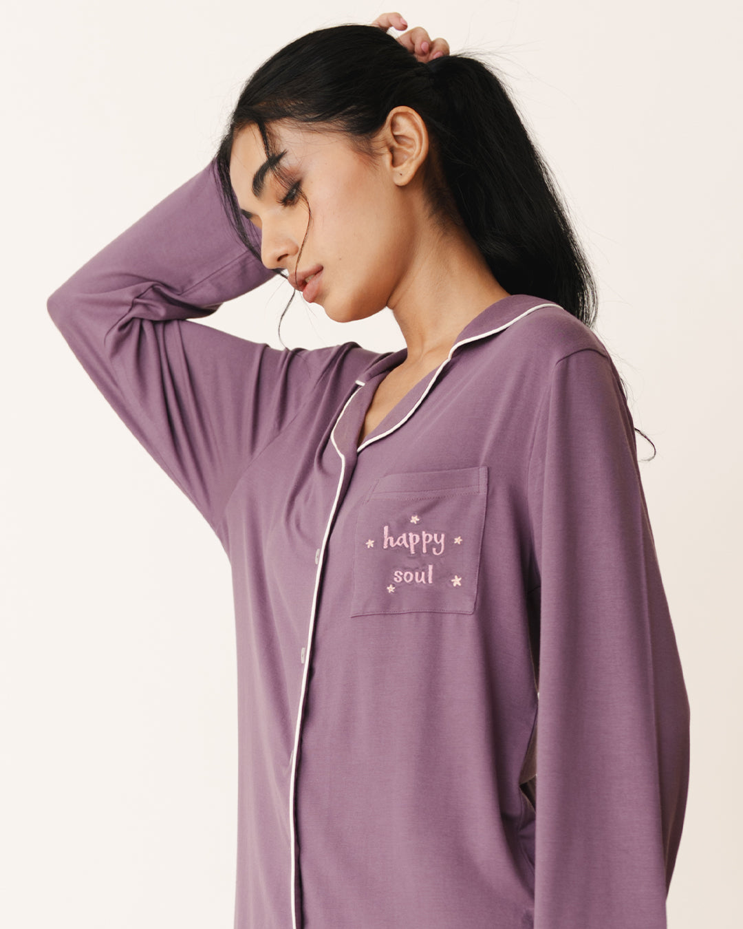 Plum - Everyday Set <br> Women's Embroidered Knit Notch Collar Pajama Set