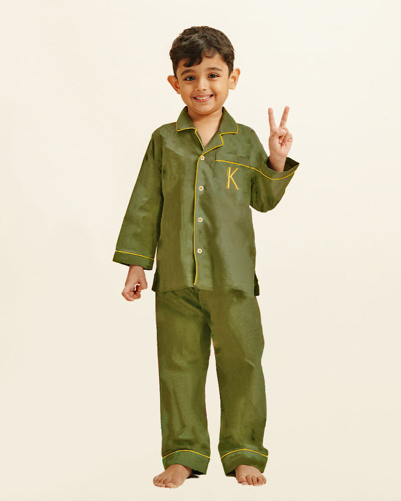 Wild Moss Cotton Notched Pyjama Set - Kids