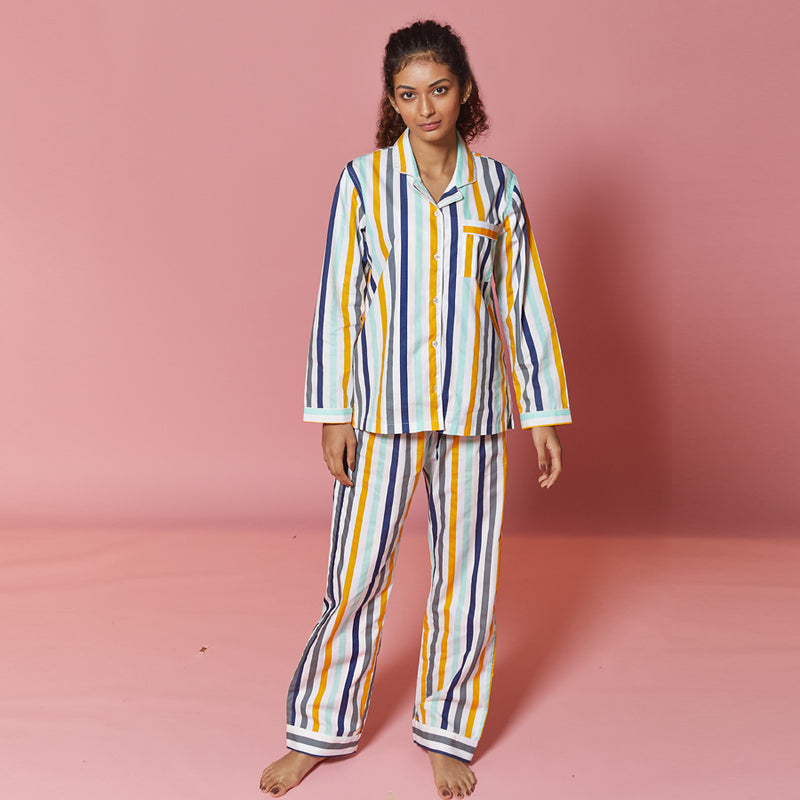 Dandelion -Ochre Stripe -Printed Cotton - Honey Nut - Pajamas Sets