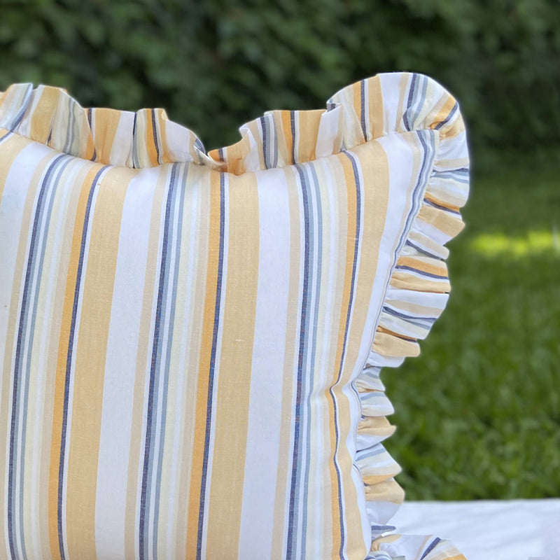 Dandelion -  Ochre - Blue- Cushion- Cotton Cambric fabric