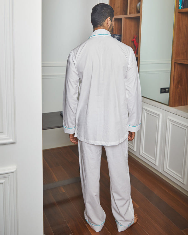 Frost White Letterology - Everyday Set<br>Men's Cotton Notch Collar Pajama Set