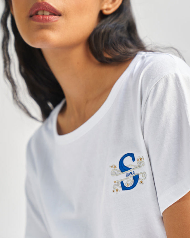 Floaty Sky Embroidered T-shirt & Cotton Pyjama For Women's