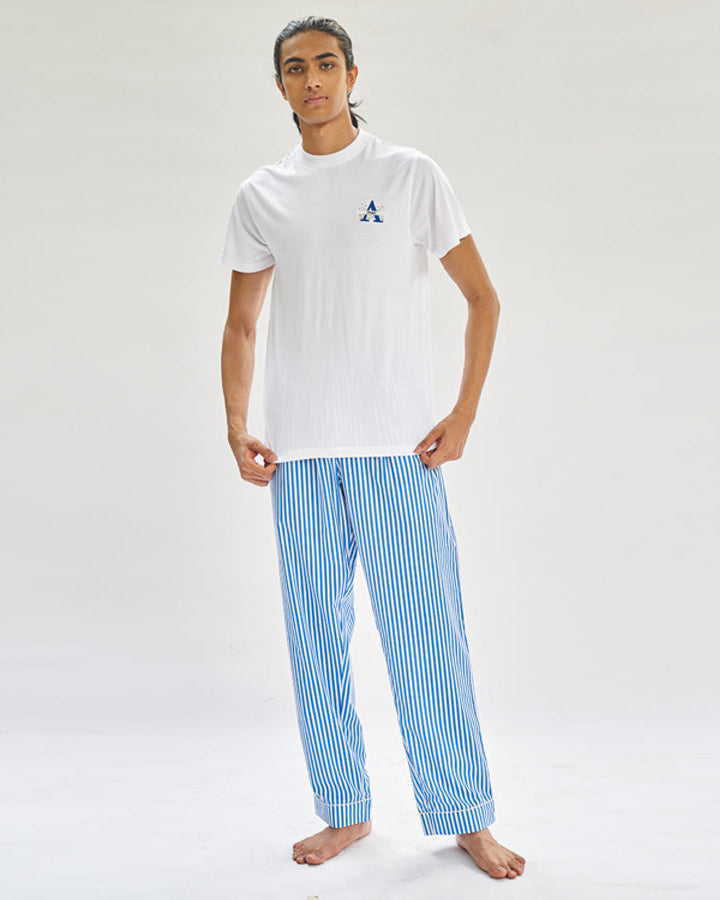 Floaty Sky Embroidered T-shirt & Cotton Pyjama For Men's
