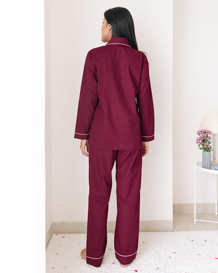 Calligraph - Everyday Set<br>Women’s Embroidered Cotton Notch Collar Pajama Set