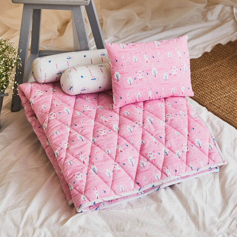 Dandelion- Kids Cotton Bedding - Pink - Sheep -Layette Mattress Pad & Pillow