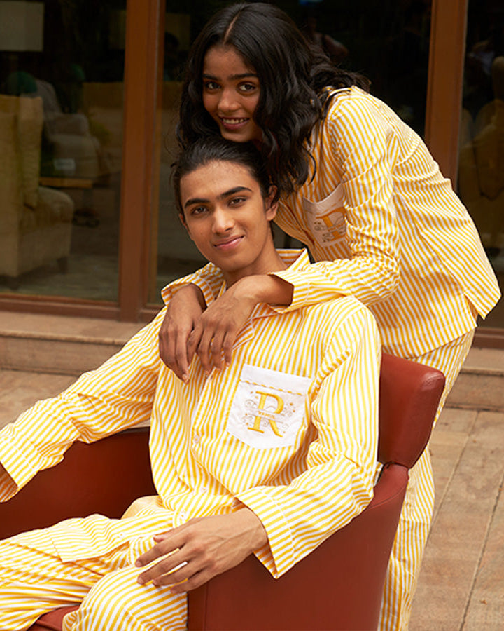 Sunray - Everyday Set<br>Men's Embroidered Cotton Notch Collar Pajama Set