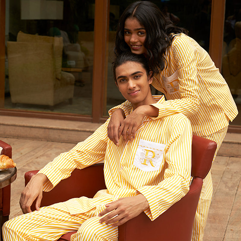 Sunray Embroidered Cotton Notched Pyjama Set
