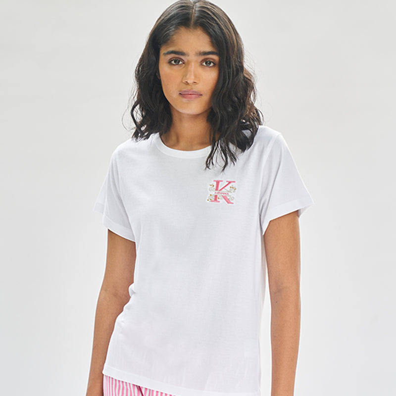 Morganite Embroidered  T-shirt & Cotton Pyjama