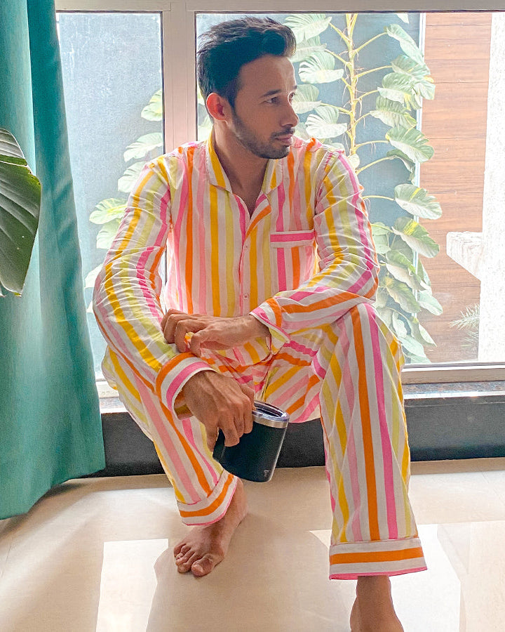 Dandelion-Pastel Multicolour -Cotton-Multi Stripe- Candy Stripe-Pajamas Sets