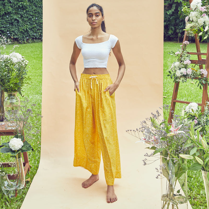 Yellow Wide Leg Drawstring Pants