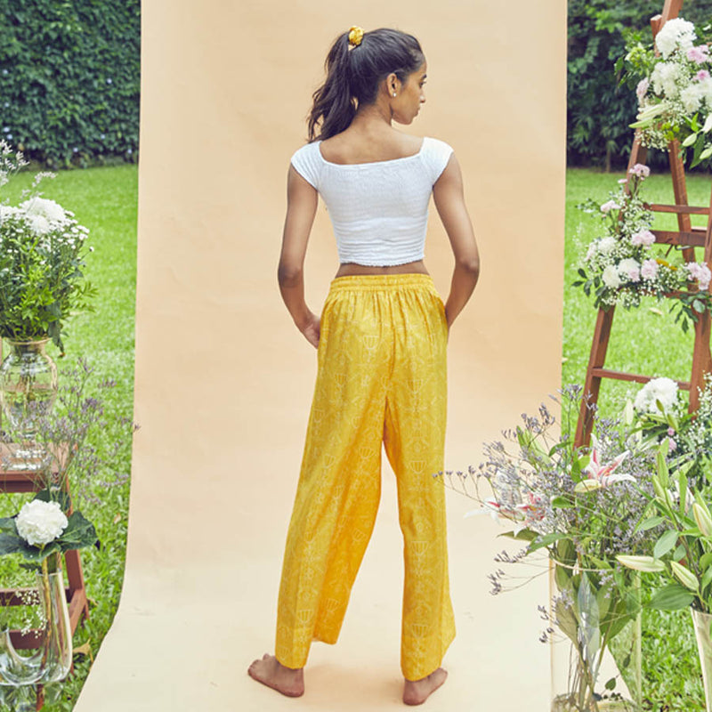 Yellow Wide Leg Drawstring Pants