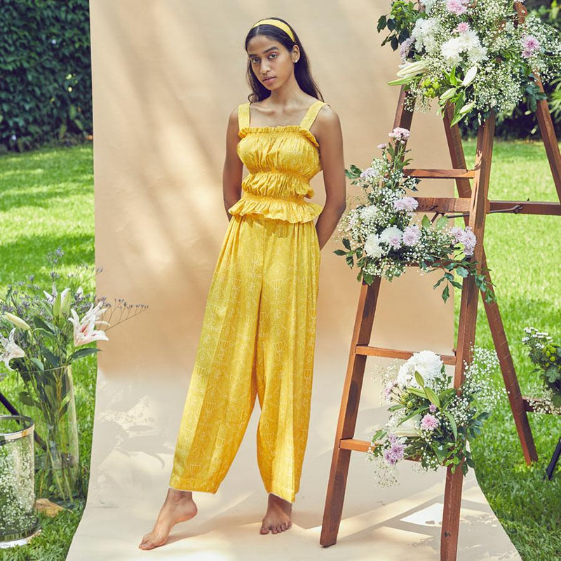 Yellow Wide Leg Drawstring Pants