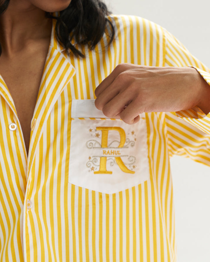 Sunray - Everyday Set<br>Men's Embroidered Cotton Notch Collar Pajama Set