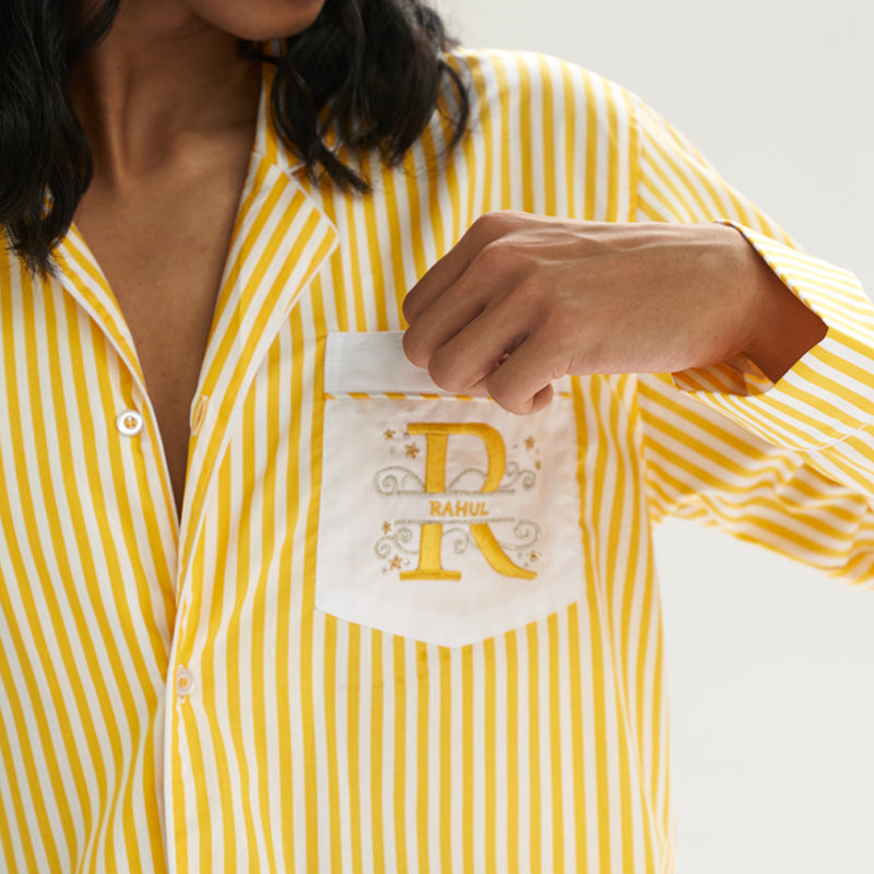 Sunray Embroidered Cotton Notched Pyjama Set