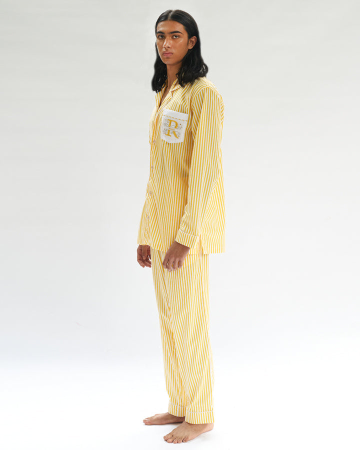 Sunray - Everyday Set<br>Men's Embroidered Cotton Notch Collar Pajama Set