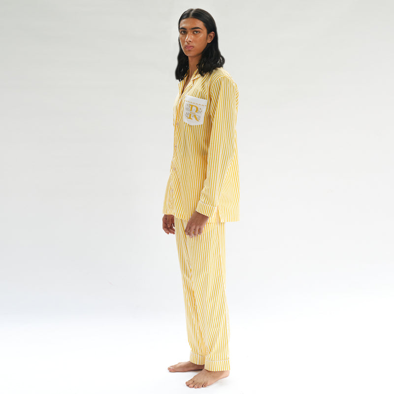 Sunray Embroidered Cotton Notched Pyjama Set