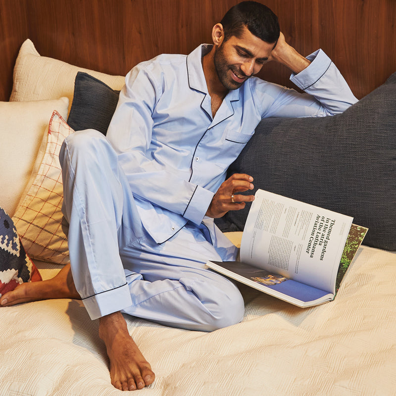 Light Blue Cotton Notched Pyjama Set