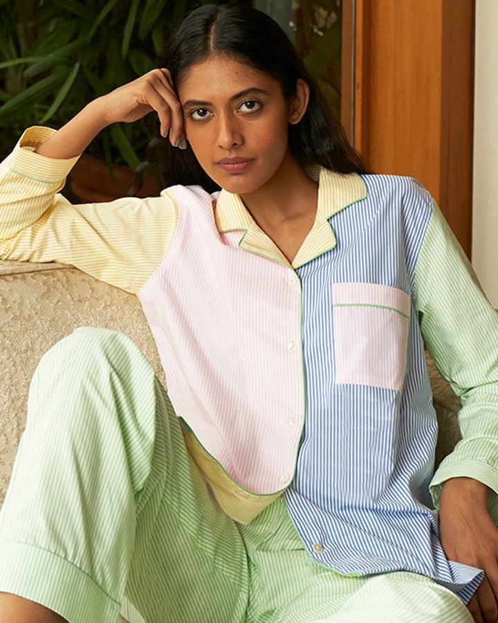 Many Moods Cotton Notched Collar Pyjama Set - Women